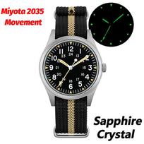 Militado ML07 Vintažinis kvarcinis laikrodis VH31 Mechanizmas Apyrankiniai laikrodžiai Burbulinis stiklas Su didelio skaidrumo AR danga Šviečiantis 36 mm Laikrodžiai black
