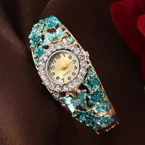 Alloy Rhinestone Dress Watch Round Dial Luxury Flower Butterfly Watch Quartz Movement Quartz Bracelet Wristwatch Casual Occasion beige