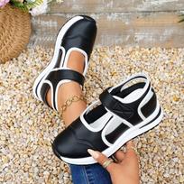 Women's Thick-Soled Velcro-Strap Color-Blocked Round-Toe Flat Casual Slip-On Shoes, Versatile European Style. 39 balta