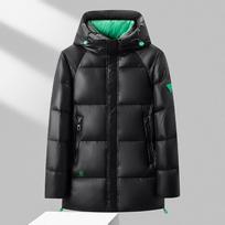 Winter New Men's Down Jacket Thickened Mid-length Hooded Black Gold Down Jacket Youth Outdoor Down Jacket M