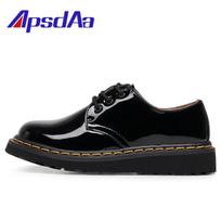 1 low-top small leather shoes women's genuine leather Martin shoes pure black round head men's couple casual tooling shoes 42 black