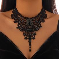SHIXIN Gothic Hollow Out Black Lace Choker Necklace Women Vintage Punk Red Blood Drop Pendant Necklace Halloween Neck Chain New brown
