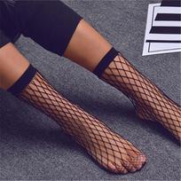 Punk Women Girls Sexy Black Hollow Out Breathable Mesh Fishnet Socks Female Gothic Stretchable Short Hosiery Ankle Socks gray