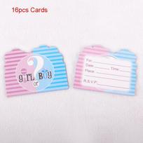 Vibrant Baby Gender Reveal Party Decoration Boy Or Girl Disposable Tableware Collection 16pcs-Cards white