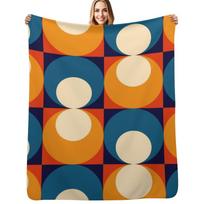 mid century seventies geometrical pattern Throw Blanket Soft Breathable Blanket for Night Sleeping Size: 100*150cm, Weight: 230 GSM orange