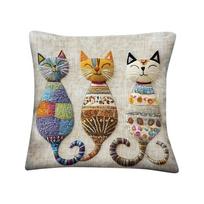 Pillow Cover Cute Cat-Patterned 2D Flat-Printed Pillowcase For Comfort And Style Sofa Cushion Cover Home Decoration Short plush 65*65(CM)-1Pcs beige