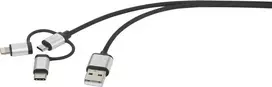 Renkforce USB kabelis USB 2.0 USB-A kištukas, USB-C™ kištukas, USB-Micro-B kištukas, Apple Lightning kištukas 3,00 m tamsiai pilka pintas (RF-3334578)