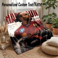 Lewis Hamilton Custom Flannel Throw Blanket Print Your Name Text Soft Warm Blanket Holiday Present 100cmx150cm white