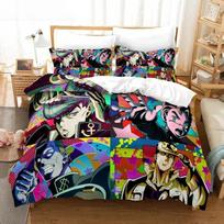 Anime JoJo Bizarre Adventure Jotaro Kujo Bedding Set 3D Printed Suitable for Bedroom Duvet Cover Set With Pillowcases Kids Home EU Single 135*200cm/53x79in 3pcs black