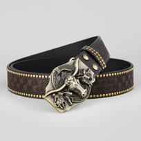 Retro Punk stiliaus unisex odinis diržas su kulkos galvutės sagtimi 105 cm black