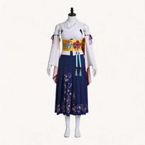 Final Fantasy Yuna Japanese Kimono Cosplay Costume Anime Role Playing Full Set for Comic Con XXXL mėlyna/balta