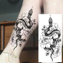 Kūrybiškas gyvatės ir skorpiono gėlės tatuiruotės lipdukas - Laikinas rankos dizainas 19.8x9.6 CM