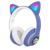Šviečiančios katės ausų STN-28 Bluetooth žaidimų ausinės balta/mėlyna