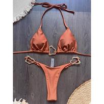 Shiny Metal Ring Halter Mini Thong Bikini Women Swimwear Two-Pieces Bikini Set Female Swimsuit Bather Bathing Suit Swim M ruda