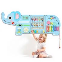 VEVOR Wall Busy Board, 14-in-1 Elephant Montessori Sensory Activity Panels, Learning Activity Center for Daycare, Classroom, Playroom, and Home 114 x 46.5 x 3.7 cm