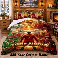 Cristiano Ronaldo Pattern Bedding 3Pcs Set Custom Name, Bed Sheet And Pillowcases For Home Bedroom 140cmx210cm