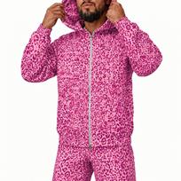 Unisex retro leopardo rašto džemperis su užtrauktuku, laisvalaikio gatvės stiliaus XXL rožinė
