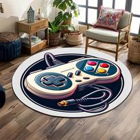 Retro Style Gaming Controller Image Print round rug, living room, bedroom, playroom carpet, non slip floor mat, gift 60cmx60cm gray
