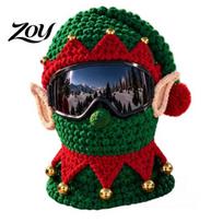 Viso veido balaklava žiemos sportui 3D Kalėdinė megzta slidinėjimo kaukė, Juokinga Kalėdų Senelio Elfo Meduolinio sausainio balaklava, Šventinė šilta kaukė šaltam orui, žalia