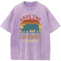 Save The Chubby Unicorns Printed T-Shirt Grams Of High-Quality Washed Old Tshirt Vintage Loose Tshirt M gray