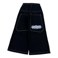 Hip Hop Y2k naujos spalvos Wexwear siuvinėti Baggy džinsai Gatvės drabužiai Džinsai Vyrai Moteriškos aukšto juosmens plačios kelnės Harajuku juodos kelnės S black