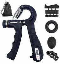 5-60kg Adjustable Hand Grip Strength Strengthener Trainer Full Set With Counter Wrist Forearm And Hand Exerciser For Muscle black