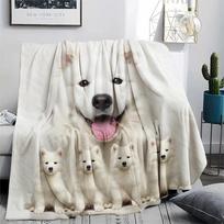 1Pc Samoyed and Shilu Print Flannel Blanket, High quality Comfortable for All Seasons, Home Decor, Warmth and Comfort, Perfect for Gifts 130cm x 150cm gray