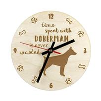 Dobermanas, Dobermano pinčeris, Dobis - laikrodis su šunimi, medinis laikrodis su graviravimu, personalizuotas laikrodis nuo Art-Dog