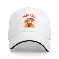 MALIBU SUNSET PALM TREE DESIGN BASEBALL CAP BLACK WITH ORANGE GRAPHIC PRINT CLASSIC FIT ADJUSTABLE HAT FOR Unisex AND Women Adjustable white