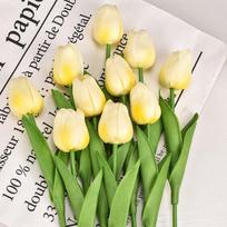 10pcs Artificial Tulips Flower Bouquet Real Touch Long Branch Artificial Tulips Fade-Resistant Tulips Fake Flower Wedding šviesiai geltonos spalvos