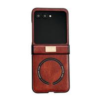 Skirta Motorola Razr 60 Ultra dėklas prabangus PU odinis magnetinis belaidžio įkrovimo apsauginis galinis dangtelis Moto Razr 60 50 Ultra korpusui Motorola Razr 60 Ultra raudona