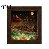 Lighted Shadow Box Christmas Snowy Night Light Picture Frame, Vintage Wooden Frame 3D Mini Winter Miniature Landscape Lamp, Desktop Atmosphere D black