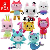 8PCS Animals Plush Gabby Dollhouse Plush Gaby Toy Plush House Cat Doll Cartoon Stuffed Animals Mermaid Cat Plushie Dolls Kids
