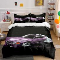 Purple Drift Car Graphic Print Bedding Duvet Cover Set  (1*Duvet Cover 2*Pillowcases, without duvet insert) 155x200cm black