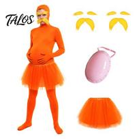 Helovino Cosplay Apranga Oranžinis Pilnas Bodis, su Tiulio Sijonu, Netikra Pilvo Dalimi, Geltonais Üsais ir Antakiais, Atviru Veidu Zentai Kostiumas, Unitardas 160cm C red