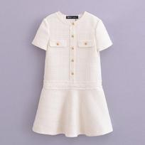 Summer European and American women's clothing crew neck series textured short-sleeved dress S balta