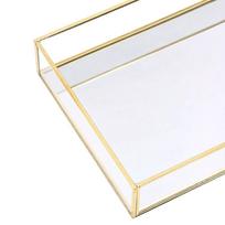 Stačiakampė Vintažinė Laikymo Dėžutė Metalo ir Stiklo Auksinis Padėklas Veidrodinis Dekoratyvinis Padėklas Miegamasis 30x19.5x5cm