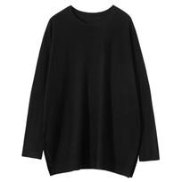 2024 Autumn/Winter Women's Fine Cashmere Batwing Side-Split Sweater - Round Neck, Loose Fit One Size black