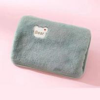 Rechargeable Hot Water Bottle Hot Water Bottle with Plush Cover Relieve Neck Shoulder Hands Feet and Get Rid of Cold žalia