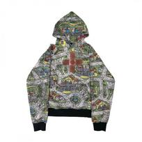 Unisex Streetwear Hoodie With Cross Motif Loose Fit Retro Style Cotton Blend Pullover 2025 XL augalų žalia
