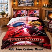 Miraculous Ladybug Custom Name 3Pcs Bedding Set 1 Bed Sheet 2 Pillowcases Bedroom Home Decor 180cmx210cm