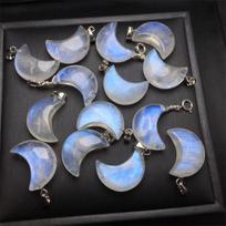 Moonstone Crescent Pendant Natural Stone Moon Shape Pendant with Bail Blue Flash Gift for Necklace Jewelry Making  Bulk One Size gray