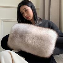 Real Fox Fur Hand Muff Winter Women Soft Furry Hand Warmer Luxury Plush Handcover Windproof Multicolor Warm Hand Sleeve 35X20cm white