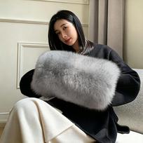 Real Fox Fur Hand Muff Winter Women Soft Furry Hand Warmer Luxury Plush Handcover Windproof Multicolor Warm Hand Sleeve 35X20cm gray