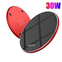 NAUJAS 50 W „Qi“ belaidis įkroviklis greito įkrovimo padėklas, skirtas visiems Qi standartiniams „iPhone“ „Samsung Huawei Xiaomi“ Android mobiliesiems telefonams 30W Upgraded version juoda/raudona
