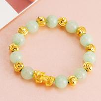 3D Hard Gold Pixiu Jade Bracelet Women's Brass Gold-plated Natural Stone Bracelet Birthday Gift beige