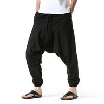 Vyriškos Harem kelnės Lino Drop Crotch Jaukios Streetwear Laisvo kirpimo Kvėpuojančios Lengvos Ilgos kelnės Vyriški Džogeriai S juoda