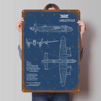 Avro Lancaster II pasaulinio karo bombonešis Ženklas Lėktuvai Plakatas Sienos Menas Freska Individualūs Metaliniai Skardos Ženklai Sienos Meno Dekoras Vintažinis Interjeras 30x40cm(11.8x15.7inch) blue