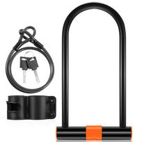 Bike U Lock with Anti Theft Steel Cable Bike Lock Mounting Bracket for Road Bike Mountain Bike Electric Bike Folding gray