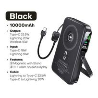 QOOVI Qi2 10000mAh Belaidis išorinis akumuliatorius PD20W Greitas įkrovimas Nešiojamas įkroviklis iPhone Samsung iWatch Airpod juoda